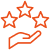 Excellence de Service et Qualité Supérieure pour votre Satisfaction. Main ouverte orangée présentant trois étoiles, symbolisant la qualité, l'excellence du service ou la satisfaction client.